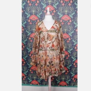Chufy Femi Mini Giza Gold Long Sleeve A-Line Boho Dress S Nwt